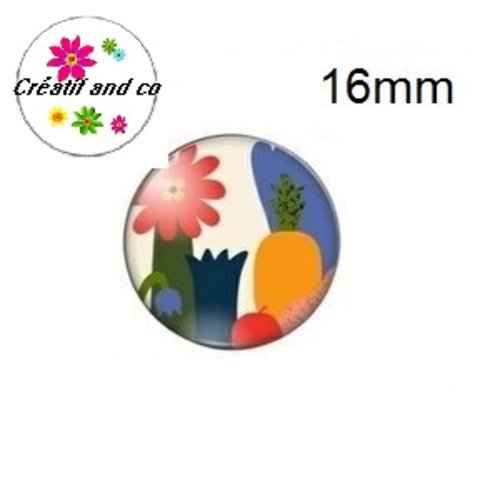 X2 cabochons fleurs dans vase 16mm