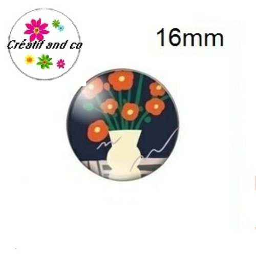 X2 cabochons fleurs dans vase 16mm