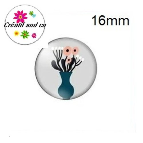 X2 cabochons fleurs dans vase 16mm