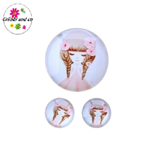 Lot cabochon petite fille  25mm et 2 cabochons 12mm