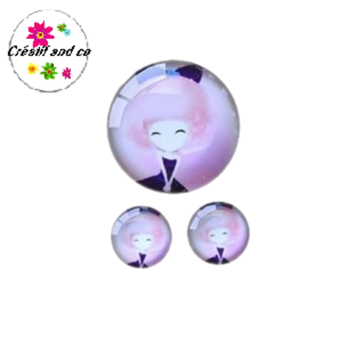 Lot cabochon petite fille 25mm et 2 cabochons 12mm