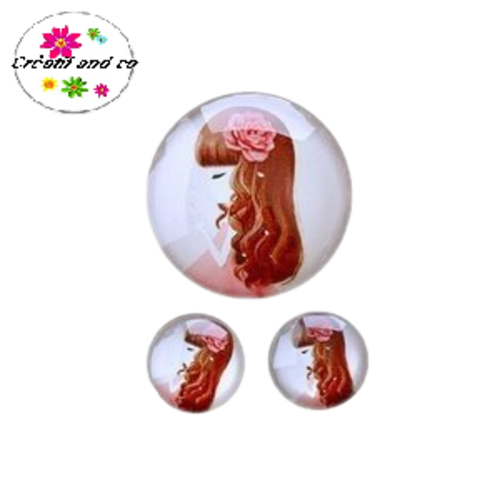 Lot cabochon petite fille  25mm et 2 cabochons 12mm