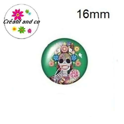 X2 cabochons tête de mort mexicaine 16mm