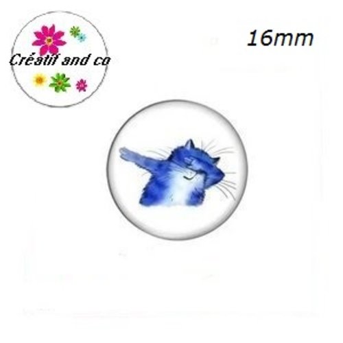 X2 cabochons chat bleu 16mm