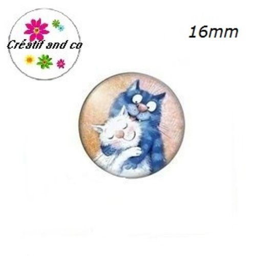 X2 cabochons chat bleu 16mm