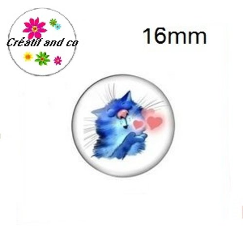 X2 cabochons chat bleu 16mm
