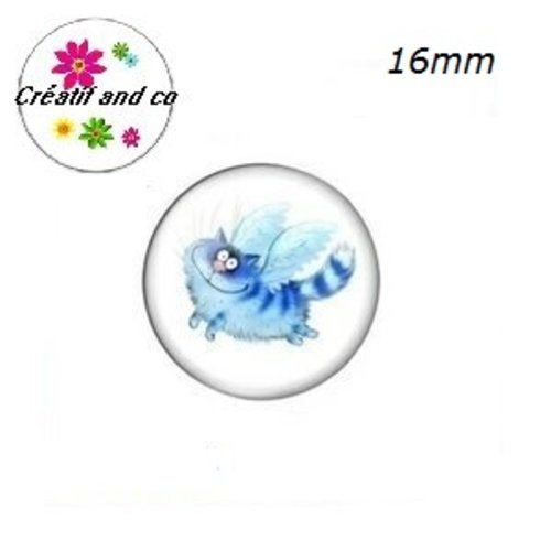 X2 cabochons chat bleu 16mm