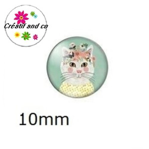 X2 cabochons chat et sa couronne de fleur 10mm