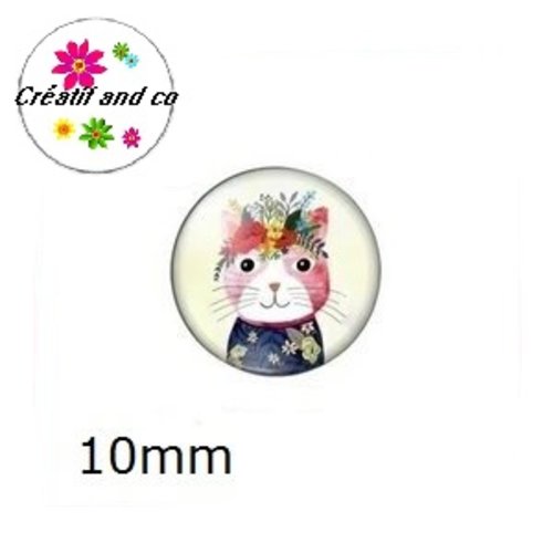 X2 cabochons chat et sa couronne de fleur 10mm