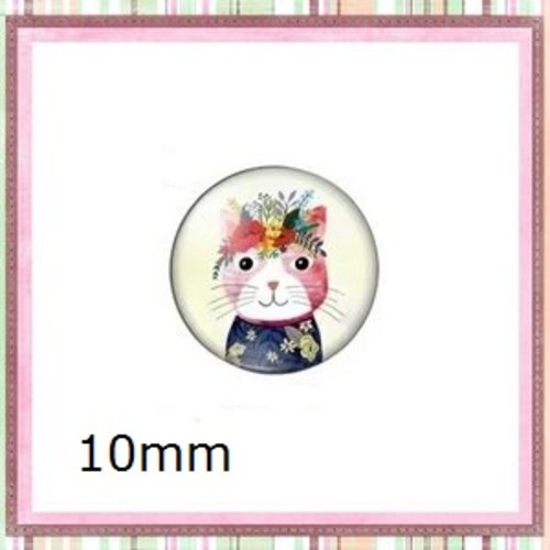 X2 cabochons chat et sa couronne de fleur 10mm