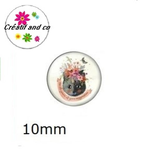 X2 cabochons chat et sa couronne de fleur 10mm