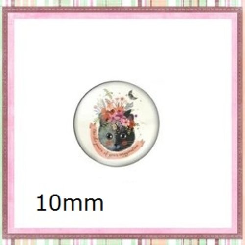X2 cabochons chat et sa couronne de fleur 10mm