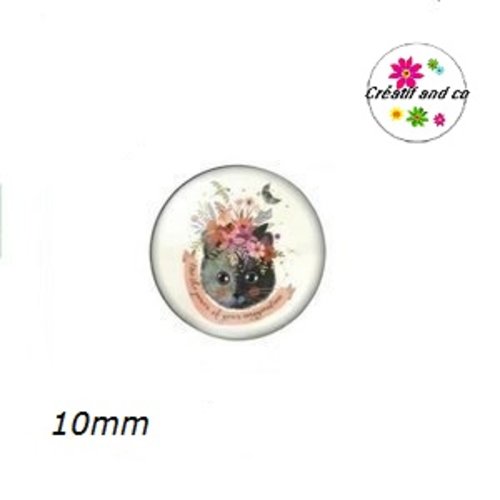 X2 cabochons chat et sa couronne de fleur 10mm