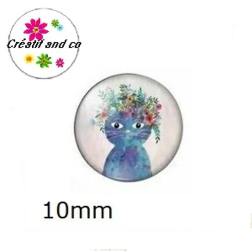 X2 cabochons chat et sa couronne de fleur 10mm