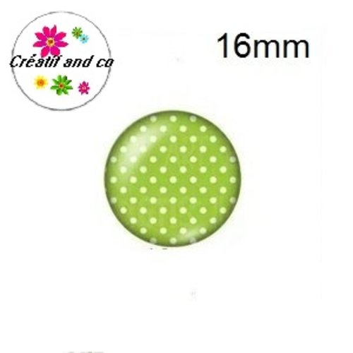 X2 cabochons vert à pois blanc 16mm
