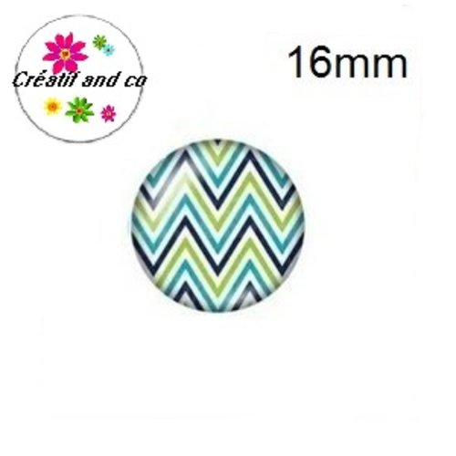 X2 cabochons rayé bleu, blanc et vert 16mm
