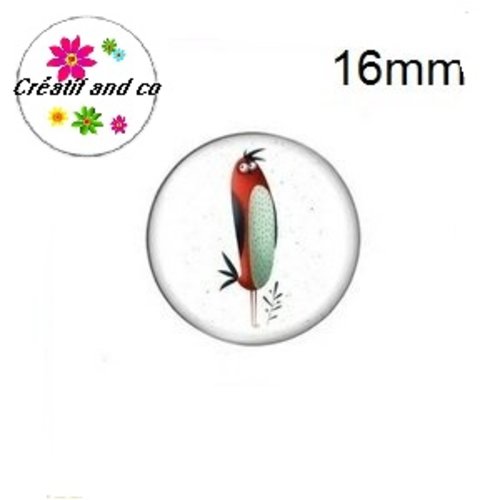 X2 cabochons oiseau 16mm