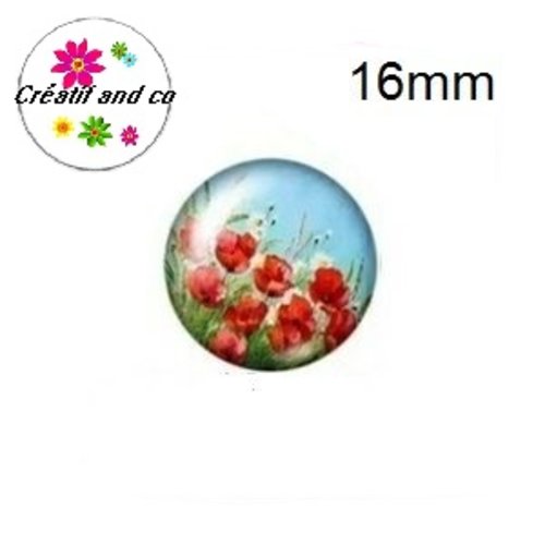 X2 cabochons fleurs rouges 16mm