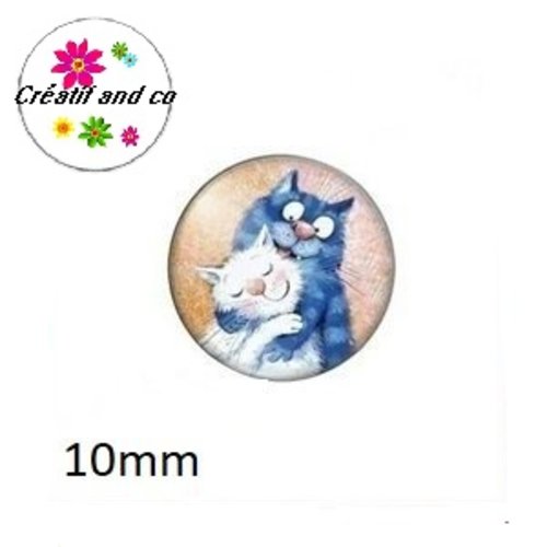 X2 cabochons chat bleu 10mm