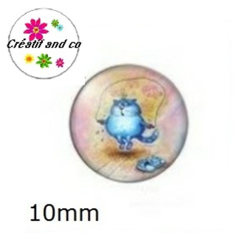 X2 cabochons chat bleu 10mm