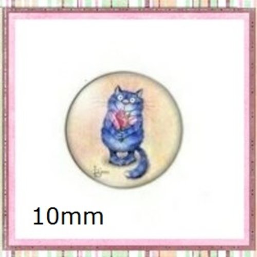 X2 cabochons chat bleu 10mm