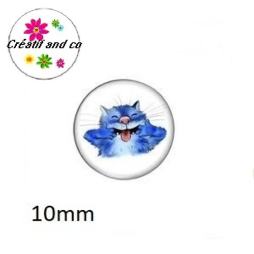 X2 cabochons chat bleu 10mm