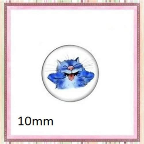X2 cabochons chat bleu 10mm