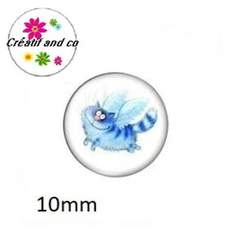 X2 cabochons chat bleu 10mm