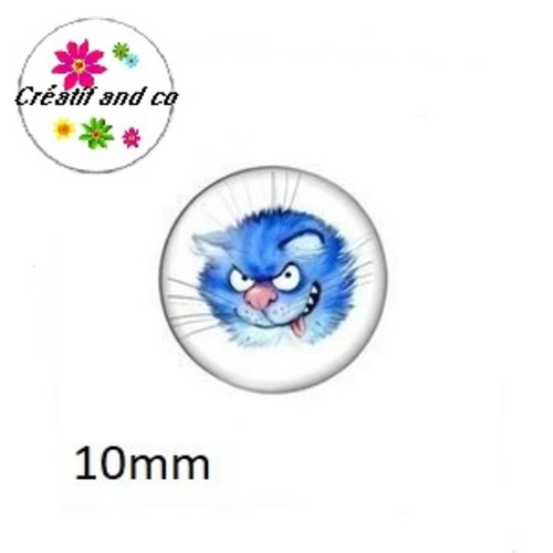 X2 cabochons chat bleu 10mm