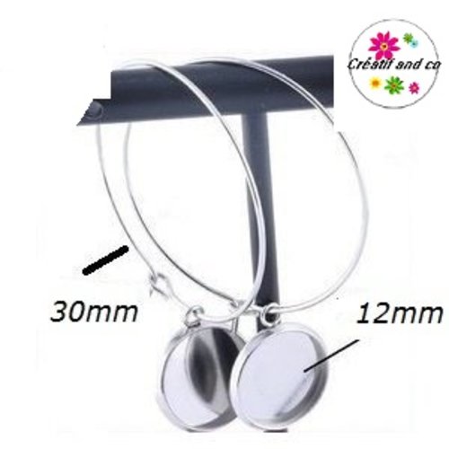 Créoles 30mm et son support cabochon 12mm