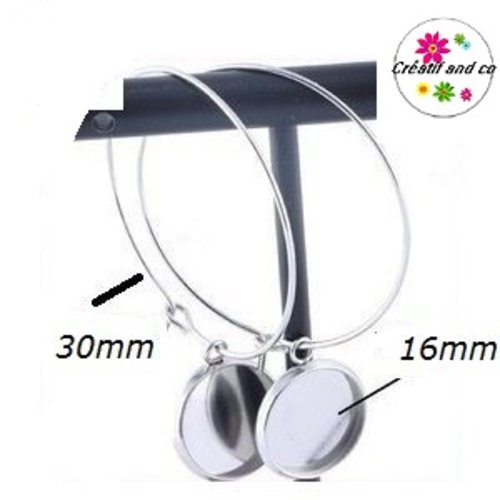 Créoles 30mm et son support cabochon 16mm