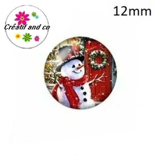 X2 cabochons bonhomme de neige 12mm