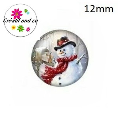 X2 cabochons bonhomme de neige 12mm