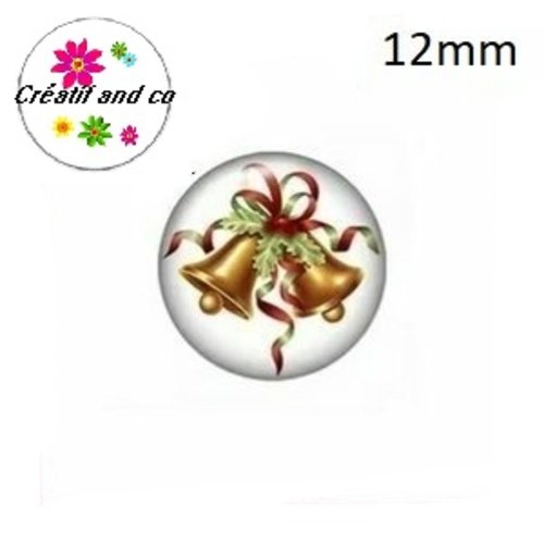 X2 cabochons cloche de noël 12mm