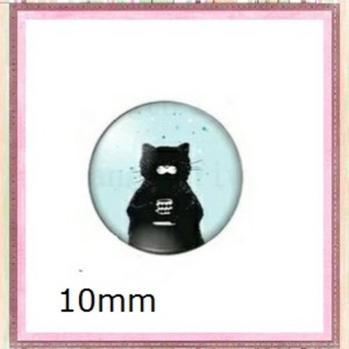 X2 cabochons chat noir 10mm