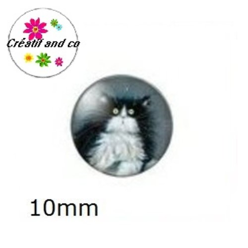 X2 cabochons chat noir 10mm