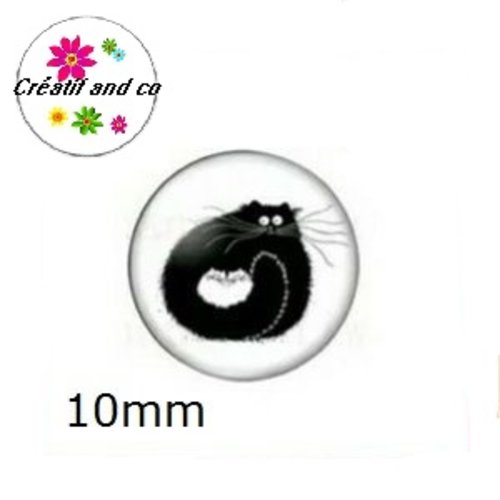 X2 cabochons chat noir 10mm