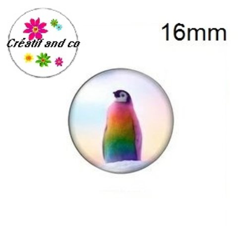 X2 cabochons manchot coloré 16mm