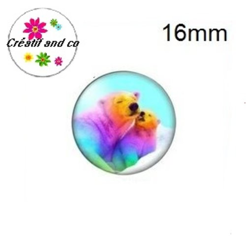 X2 cabochons duo d'ours polaires colorés 16mm