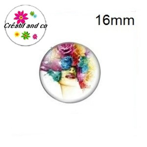 X2 cabochons femme et sa couronne de fleur 16mm