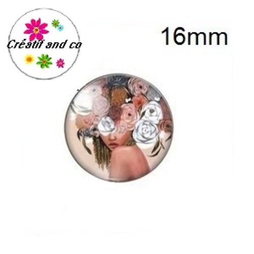 X2 cabochons femme et sa couronne de fleur 16mm