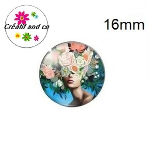 X2 cabochons femme et sa couronne de fleur 16mm