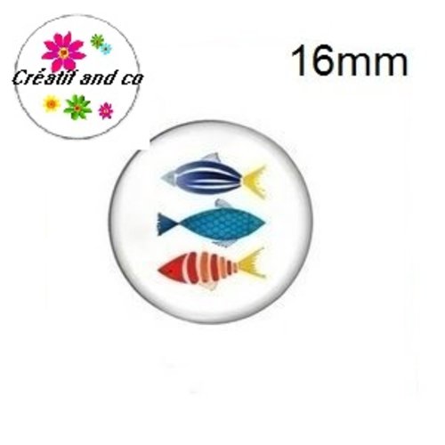 X2 cabochons trio de poissons 16mm