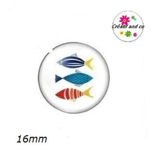 X2 cabochons trio de poissons 16mm