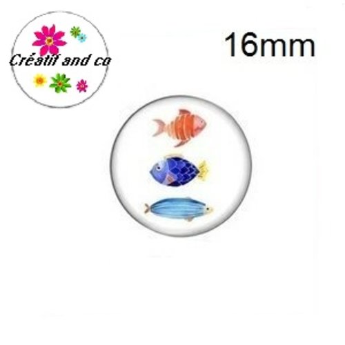 X2 cabochons trio de poissons 16mm
