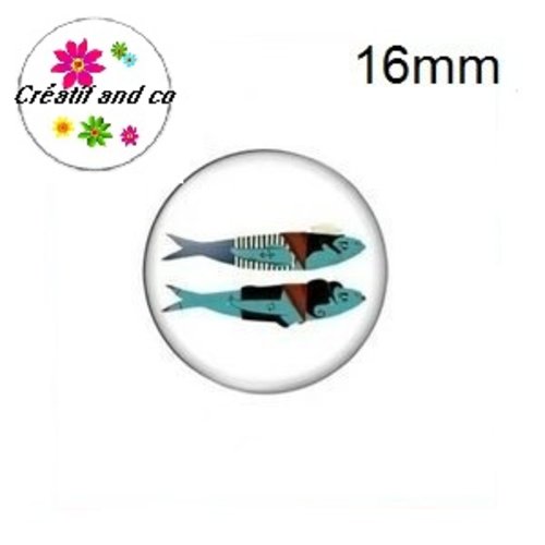 X2 cabochons duo de poissons 16mm