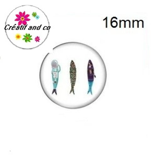 X2 cabochons trio de poissons 16mm