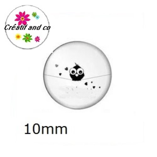 X2 cabochons oiseau noir 10mm