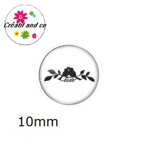 X2 cabochons duo d'oiseaux noirs amoureux 10mm
