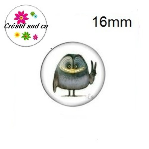 X2 cabochons oiseau 16mm